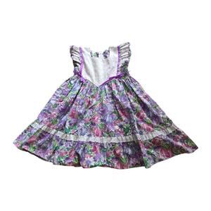 Vintage Kole Kole Hawaii Floral Dress Girl SZ 4 Ruffles Bows Flowers Eyelet Bib
